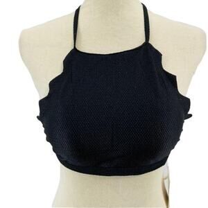 Cupshe Textured Black Halter Top Lettuce Edges Womens Medium